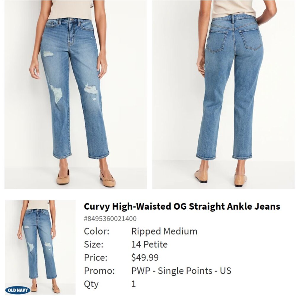 Old Navy Curvy High-waisted OG straight ankle jeans 14 petite
